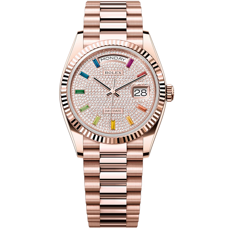 Rolex Day-Date ref. 128235 diamond pave dial rose gold case rose gold bracelet 36mm