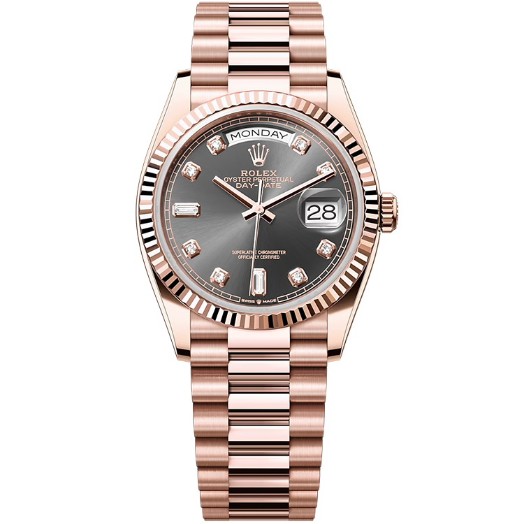 Rolex Day-Date ref. 128235 grey dial rose gold case rose gold bracelet 36mm