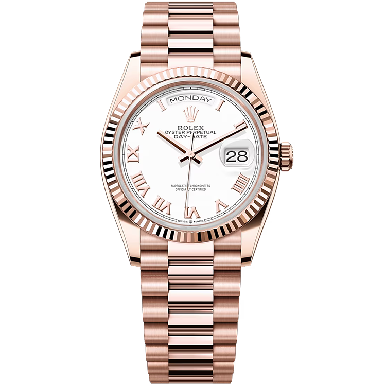 Rolex Day-Date ref. 128235 white dial rose gold case rose gold bracelet 36mm