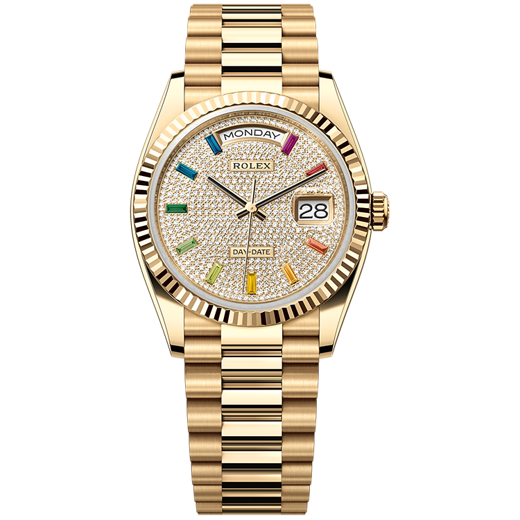 Rolex Day-Date ref. 128238 diamond pave dial yellow gold case yellow gold bracelet 36mm