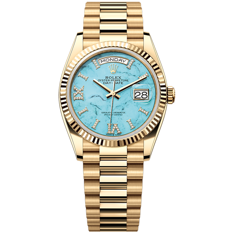 Rolex Day-Date ref. 128238 blue dial yellow gold case yellow gold bracelet 36mm