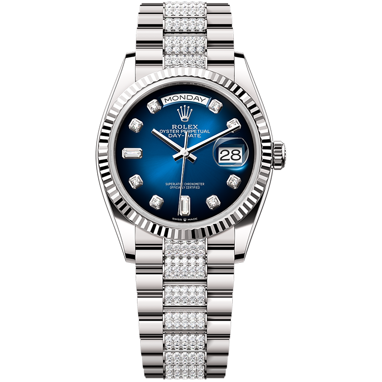 Rolex Day-Date ref. 128239 blue dial white gold case white gold bracelet 36mm