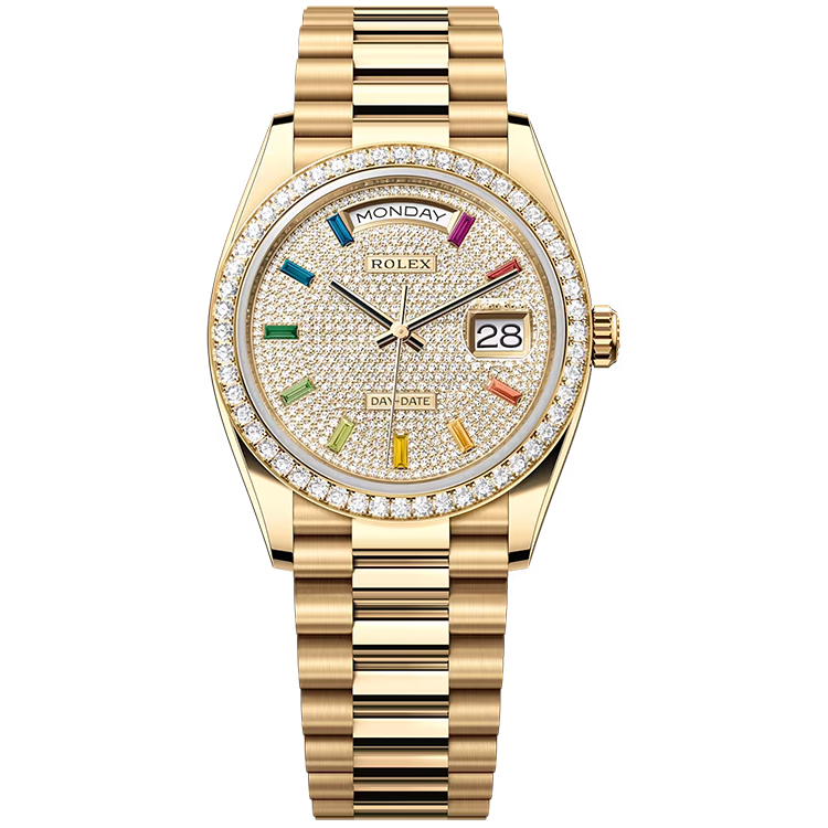 Rolex Day-Date ref. 128348RBR diamond pave dial yellow gold case yellow gold bracelet 36mm