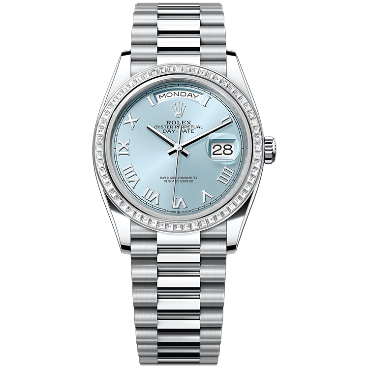 Rolex Day-Date ref. 128396TBR blue dial platinum case platinum bracelet 36mm