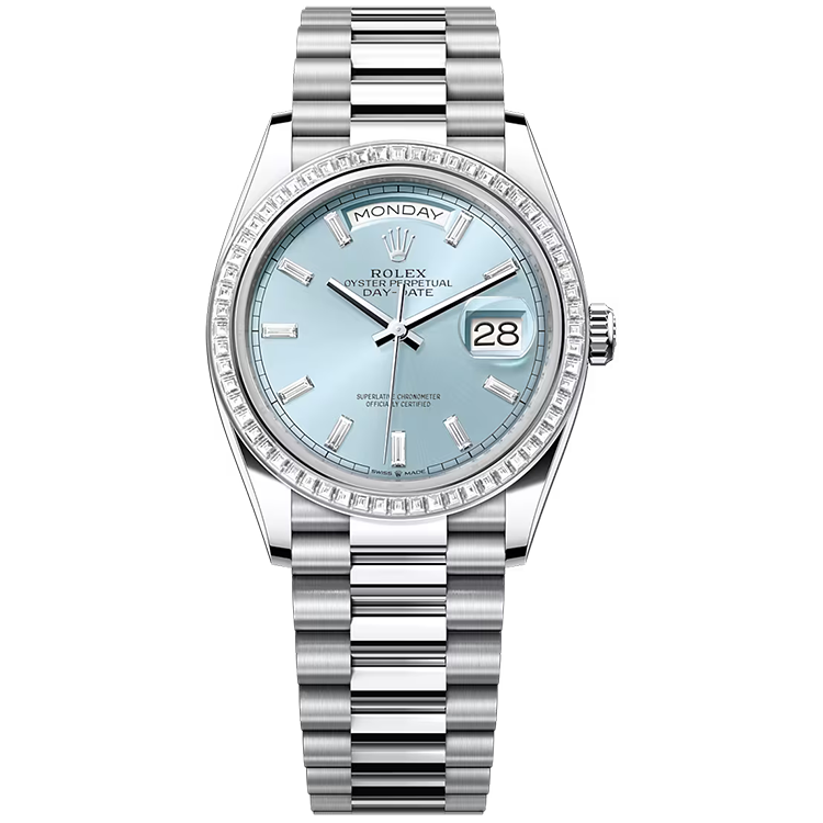 Rolex Day-Date ref. 128396TBR blue dial platinum case platinum bracelet 36mm