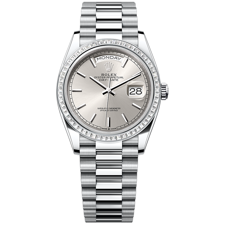 Rolex Day-Date ref. 128396TBR silver dial platinum case platinum bracelet 36mm