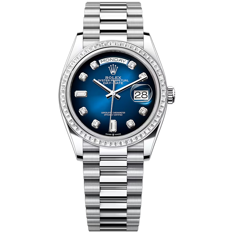 Rolex Day-Date ref. 128396TBR blue dial platinum case platinum bracelet 36mm
