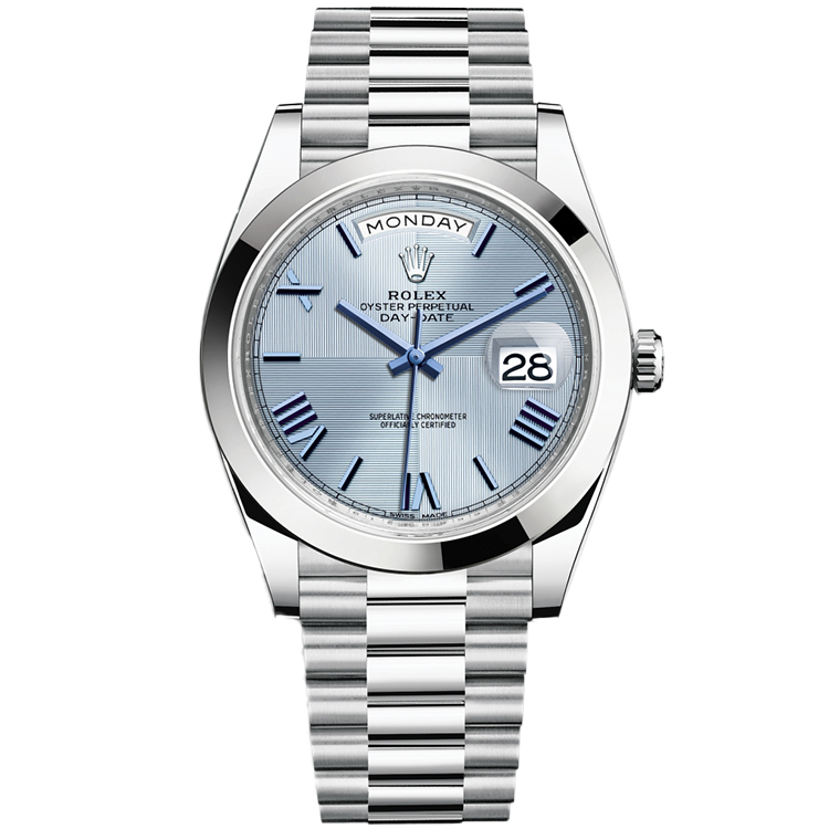 Rolex Day-Date ref. 228206 blue dial platinum case platinum bracelet 40mm