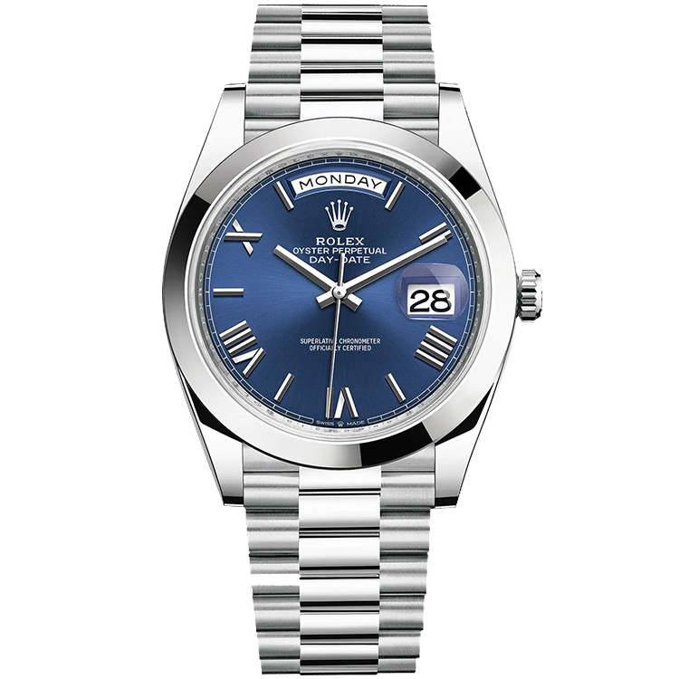 Rolex Day-Date ref. 228206 blue dial platinum case platinum bracelet 40mm