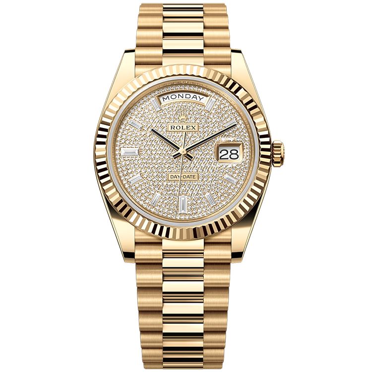 Rolex Day-Date ref. 228238 diamond pave dial yellow gold case yellow gold bracelet 40mm