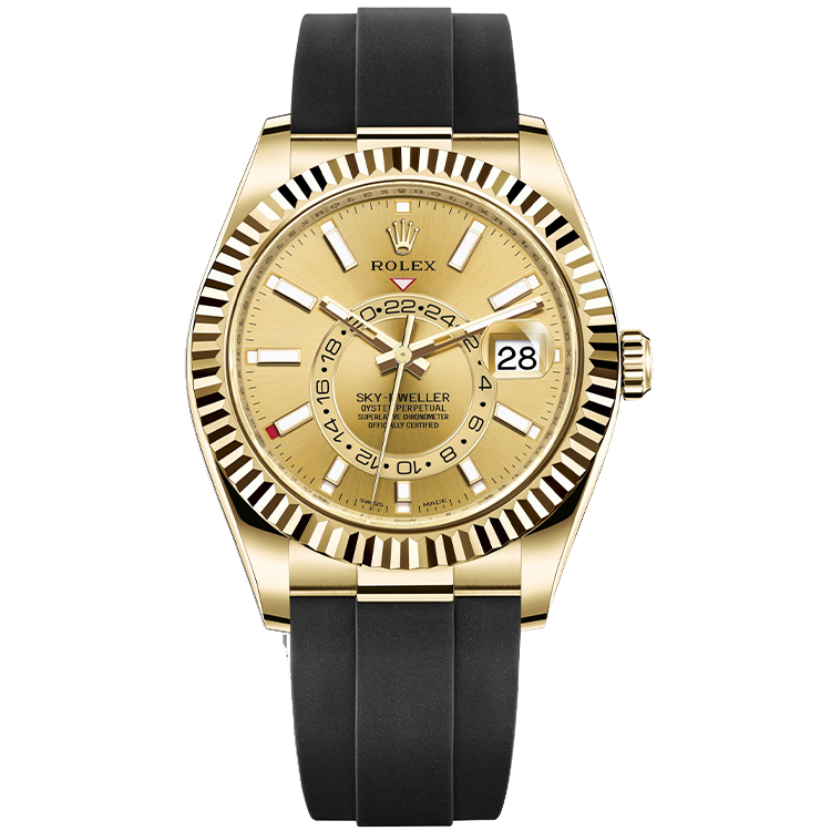 Rolex Sky-Dweller ref. 326238 champagne dial yellow gold case rubber bracelet 42mm
