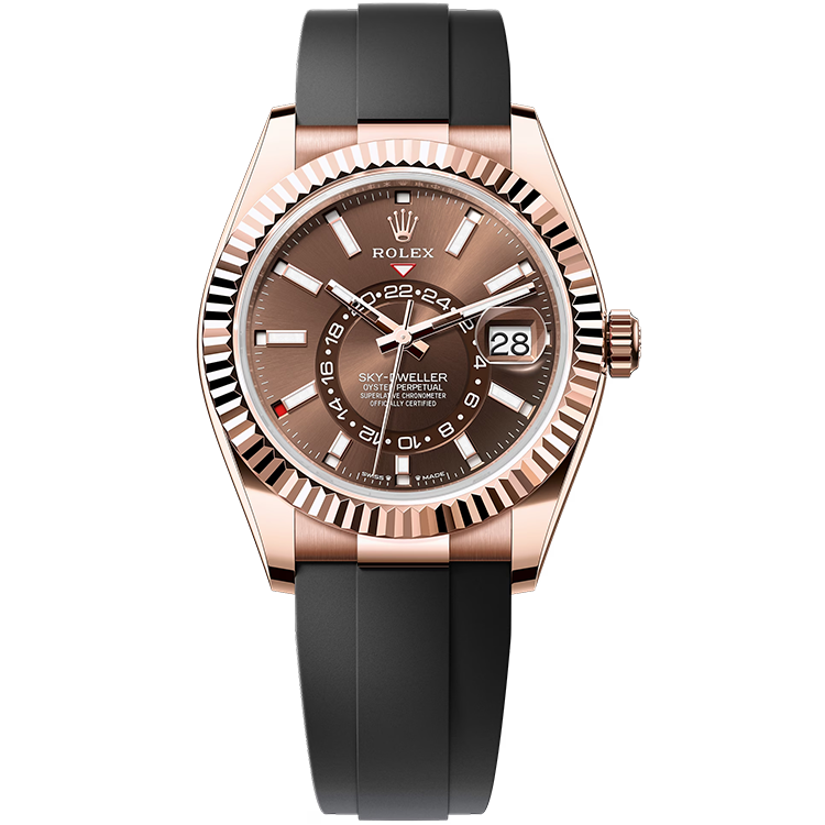 Rolex Sky-Dweller ref. 336235 chocolate dial rose gold case rubber bracelet 42mm