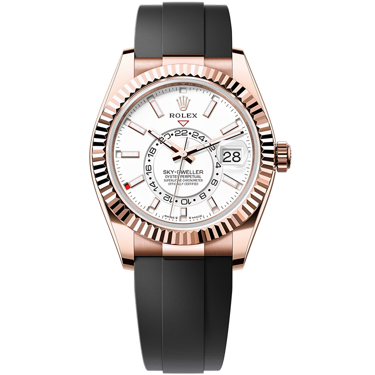 Rolex Sky-Dweller ref. 336235 white dial rose gold case rubber bracelet 42mm