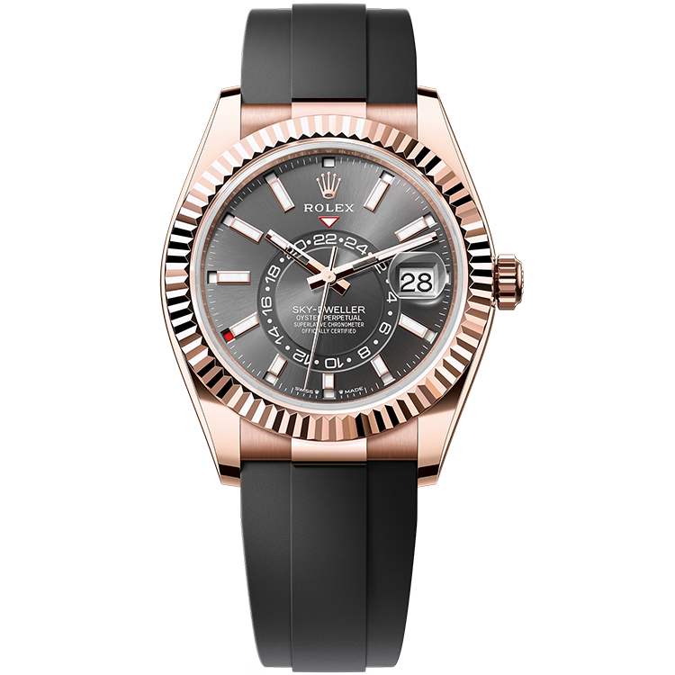 Rolex Sky-Dweller ref. 336235 grey dial rose gold case rubber bracelet 42mm