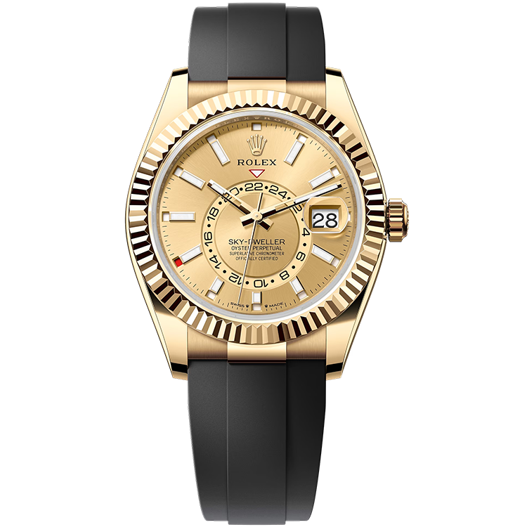 Rolex Sky-Dweller ref. 336238 champagne dial yellow gold case rubber bracelet 42mm
