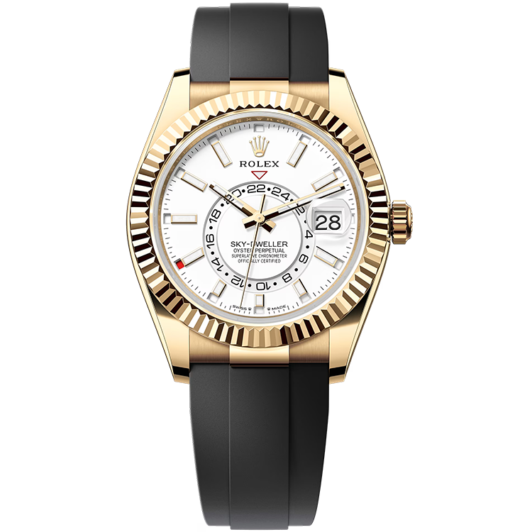 Rolex Sky-Dweller ref. 336238 white dial yellow gold case rubber bracelet 42mm