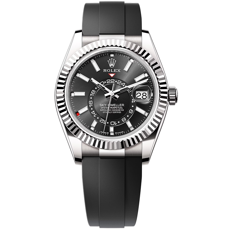 Rolex Sky-Dweller ref. 336239 black dial white gold case rubber bracelet 42mm