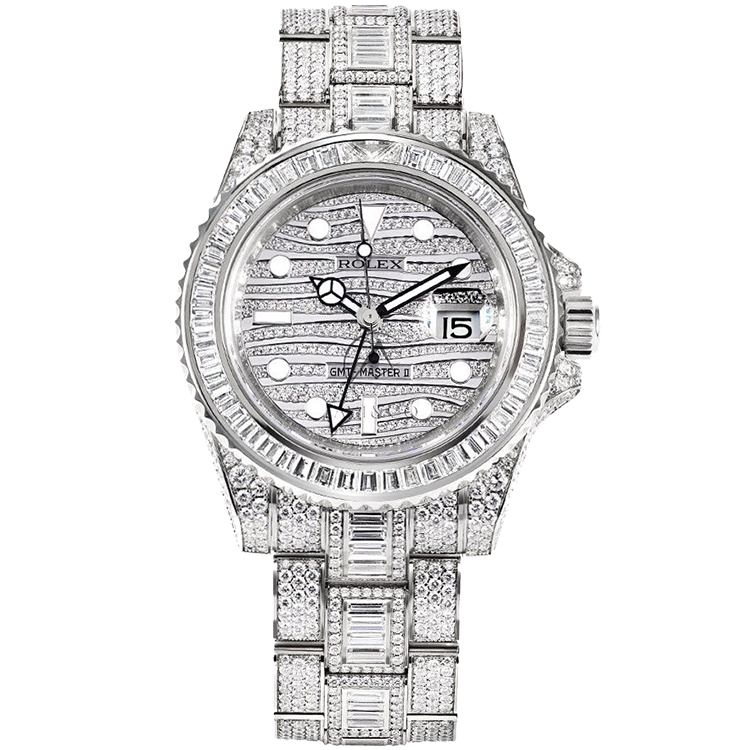 Rolex GMT-Master II ref. 116769TBR diamond pave dial white gold case white gold bracelet 40mm