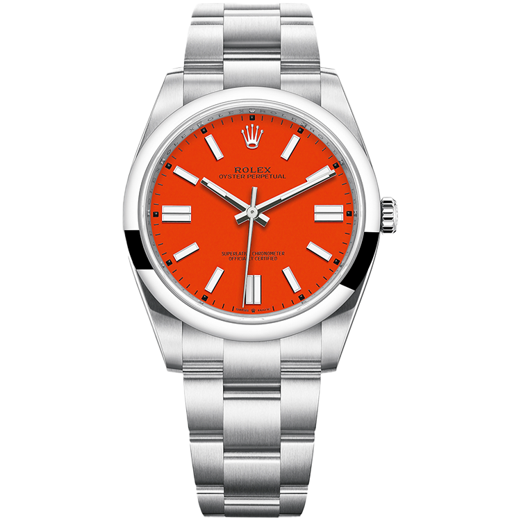Rolex Oyster Perpetual ref. 124300 red dial steel case steel bracelet 41mm