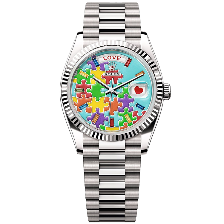 Rolex Day-Date ref. 128239 Jigsaw Turquoise dial white gold case white gold bracelet 36mm
