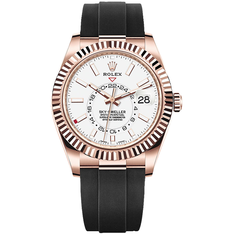 Rolex Sky-Dweller ref. 326235 white dial rose gold case rubber bracelet 42mm