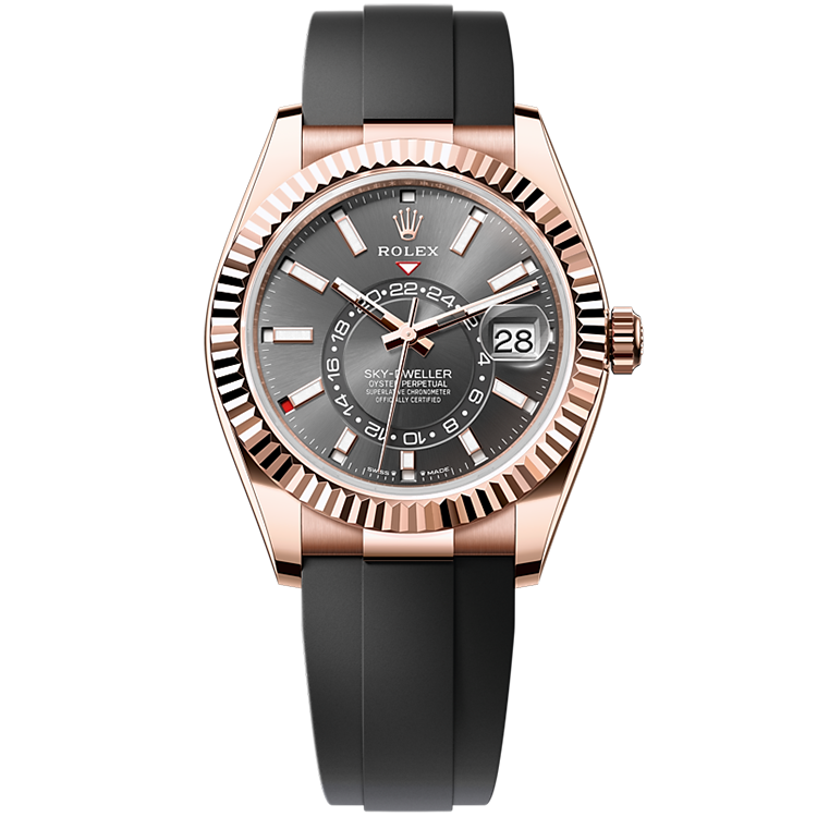 Rolex Sky-Dweller ref. 326235 grey dial rose gold case rubber bracelet 42mm