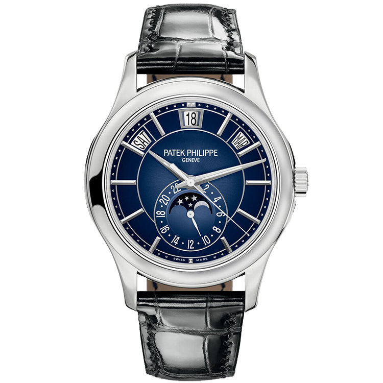 Patek Philippe Complications 5205G blue dial white gold case leather bracelet 40mm