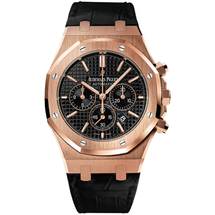 Audemars Piguet Royal Oak, 26320OR, Black dial, Rose Gold case, Leather bracelet, 41mm