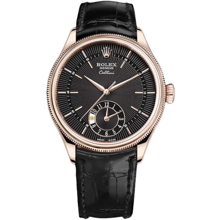 Rolex Cellini ref. 50525 black dial rose gold case leather bracelet 39mm
