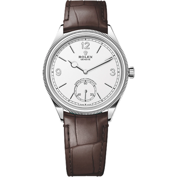 Rolex 1908 ref. 52509 white dial white gold case leather bracelet 39mm