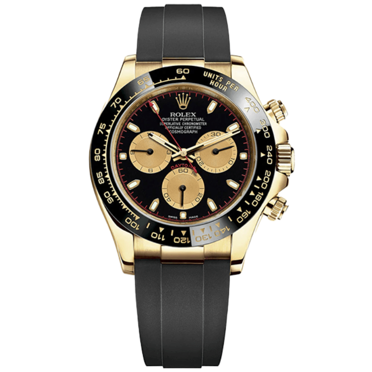 Rolex Daytona ref. 116518LN black dial yellow gold case rubber bracelet 40mm