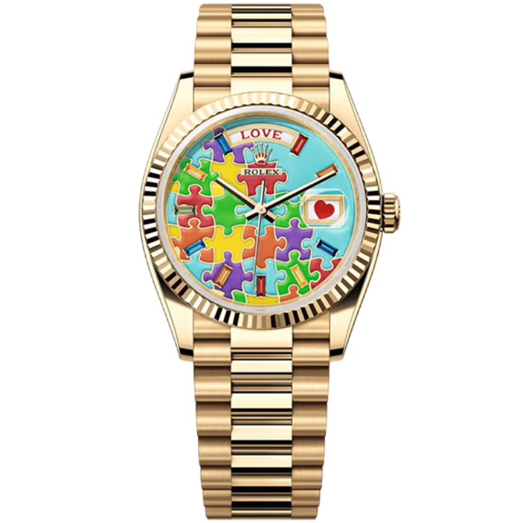 Rolex Day-Date ref. 128238 Jigsaw Turquoise dial yellow gold case yellow gold bracelet 36mm