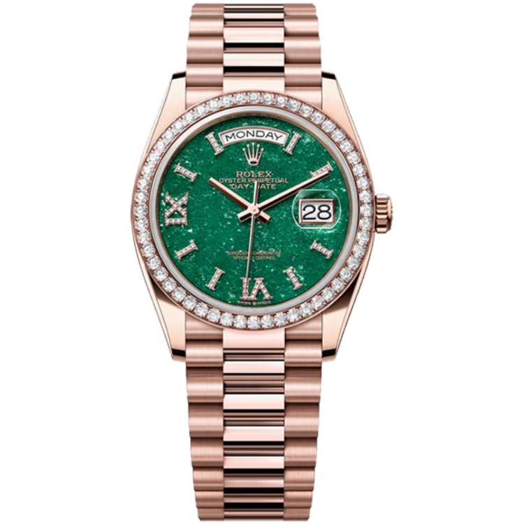 Rolex Day-Date ref. 128345RBR green dial rose gold case rose gold bracelet 36mm