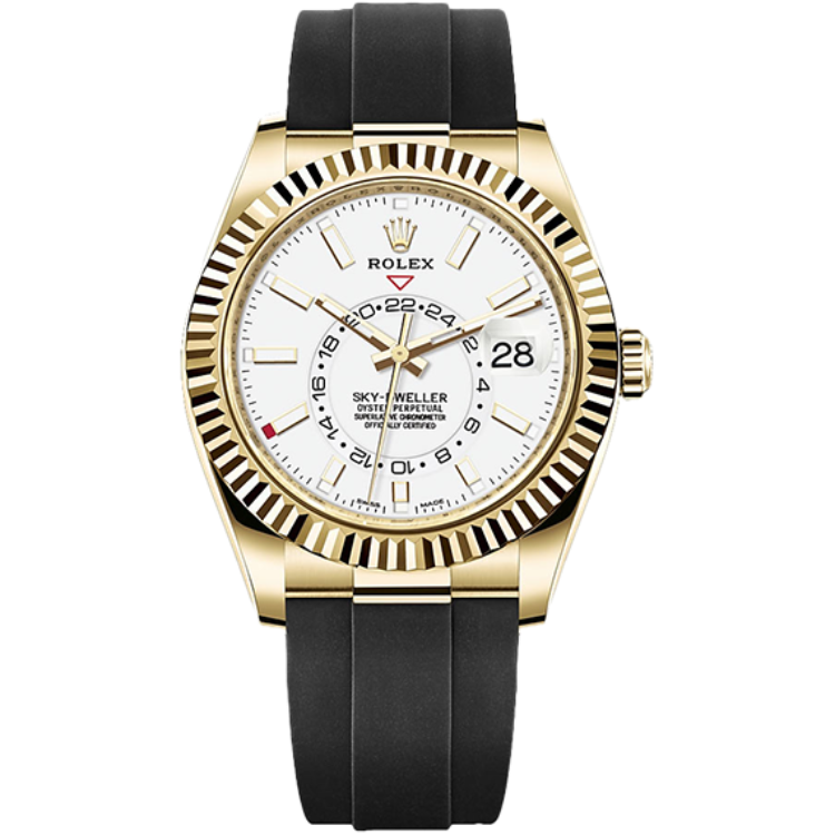 Rolex Sky-Dweller ref. 326238 white dial yellow gold case rubber bracelet 42mm