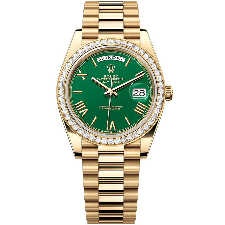 Rolex Day-Date ref. 228348RBR green dial yellow gold case yellow gold bracelet 40mm