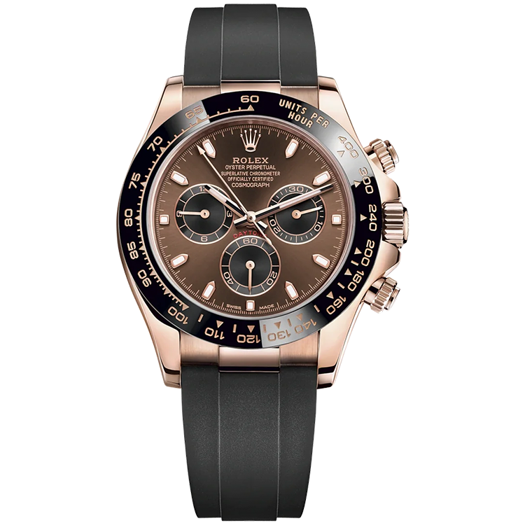 Rolex Daytona ref. 116515LN chocolate dial rose gold case rubber bracelet 40mm