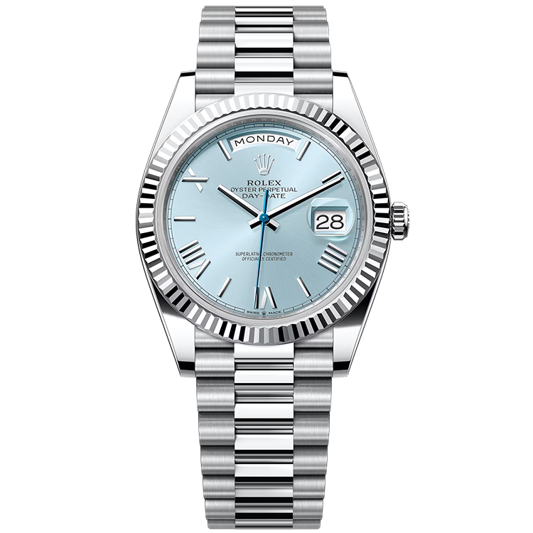 Rolex Day-Date ref. 228236 blue dial platinum case platinum bracelet 40mm