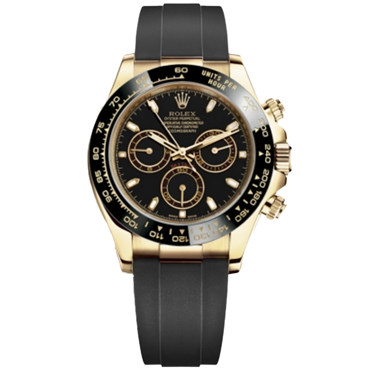 Rolex Daytona ref. 116518LN black dial yellow gold case rubber bracelet 40mm