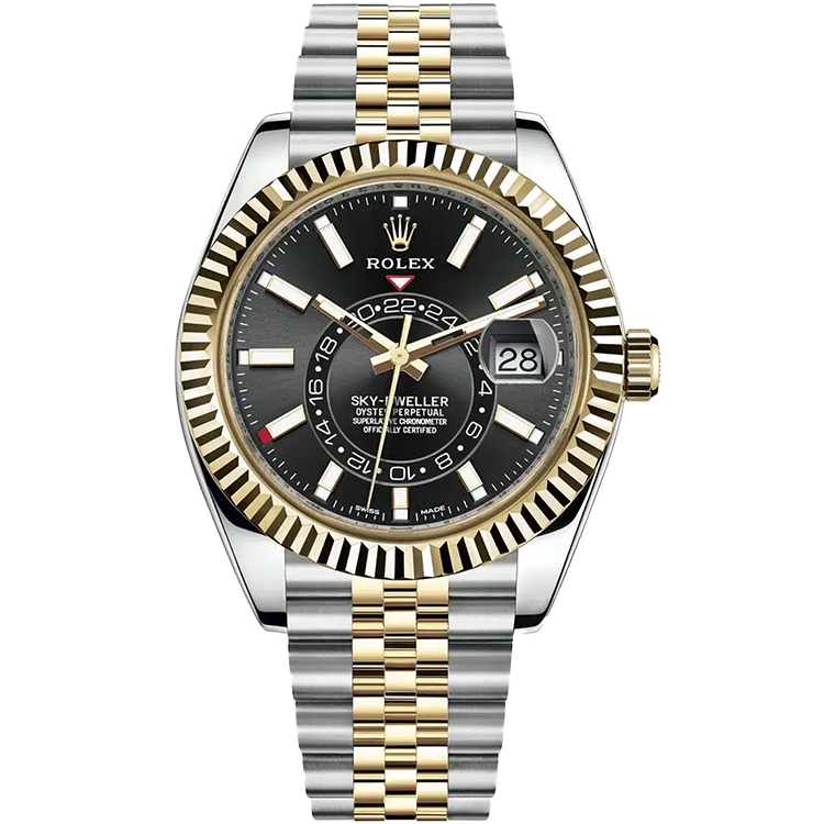 Rolex Sky-Dweller ref. 326933 black dial yellow gold case two-tone bracelet 42mm