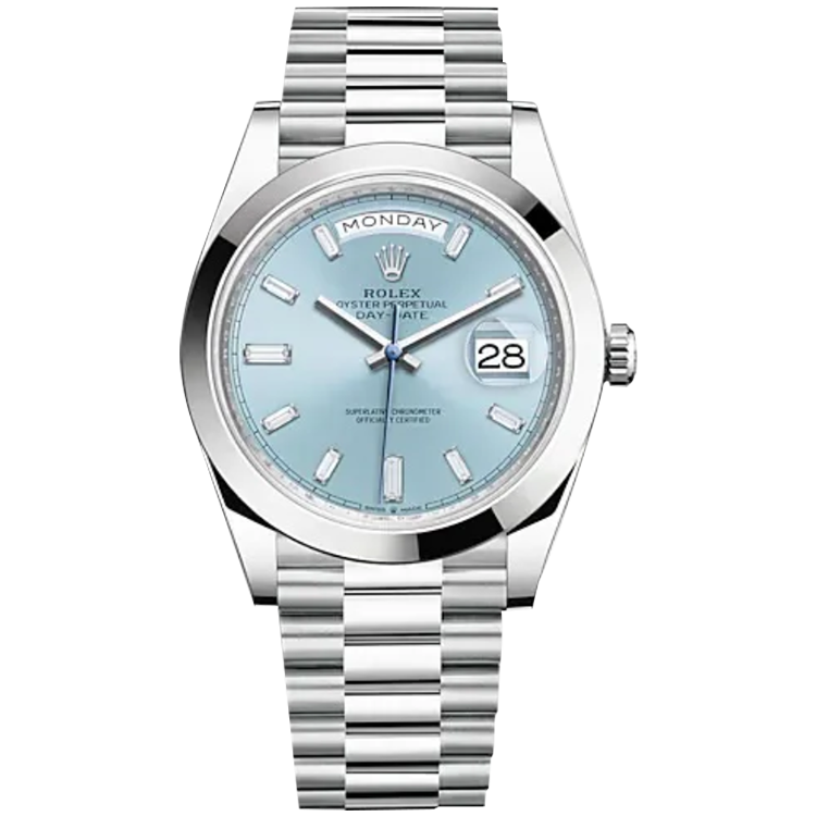 Rolex Day-Date ref. 228206 blue dial platinum case platinum bracelet 40mm
