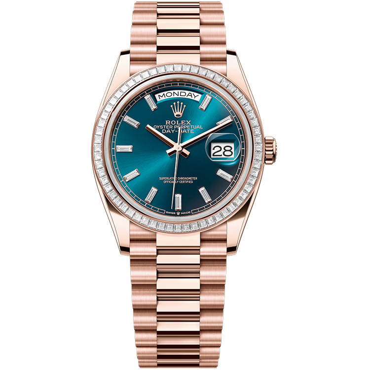 Rolex Day-Date ref. 128395TBR blue dial rose gold case rose gold bracelet 36mm