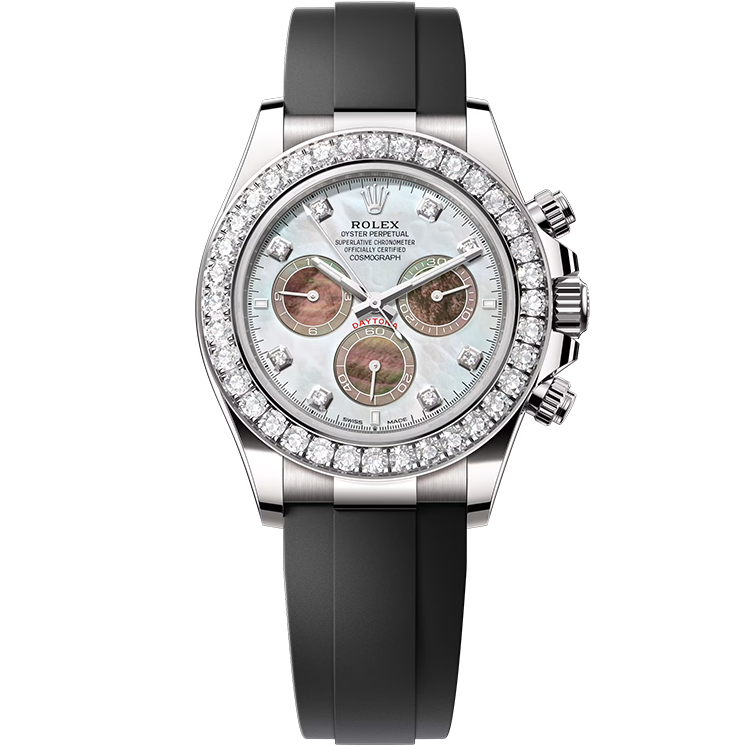 Rolex Daytona ref. 126589RBR mother of pearl dial white gold case rubber bracelet 40mm