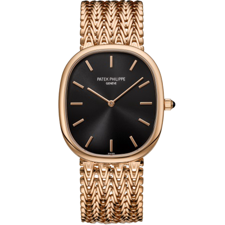 Patek Philippe Golden Ellipse 5738/1R black dial rose gold case rose gold bracelet 39.5mm