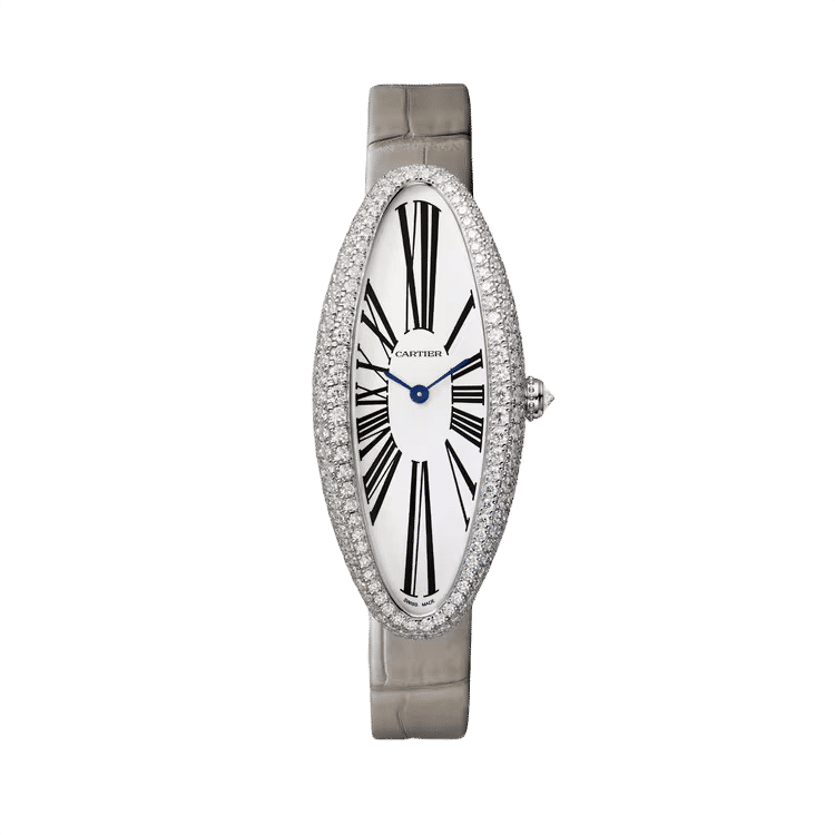 Cartier Baignoire Allongée ref. WJBA0007 white dial white gold case leather bracelet 21mm