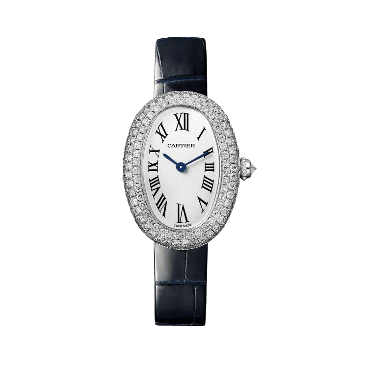 Cartier Baignoire ref. WJBA0015 white dial white gold case leather bracelet 26mm