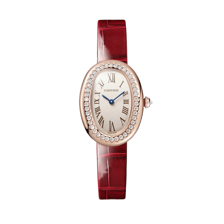 Cartier Baignoire ref. WJBA0031 silver dial rose gold case leather bracelet 23.09mm