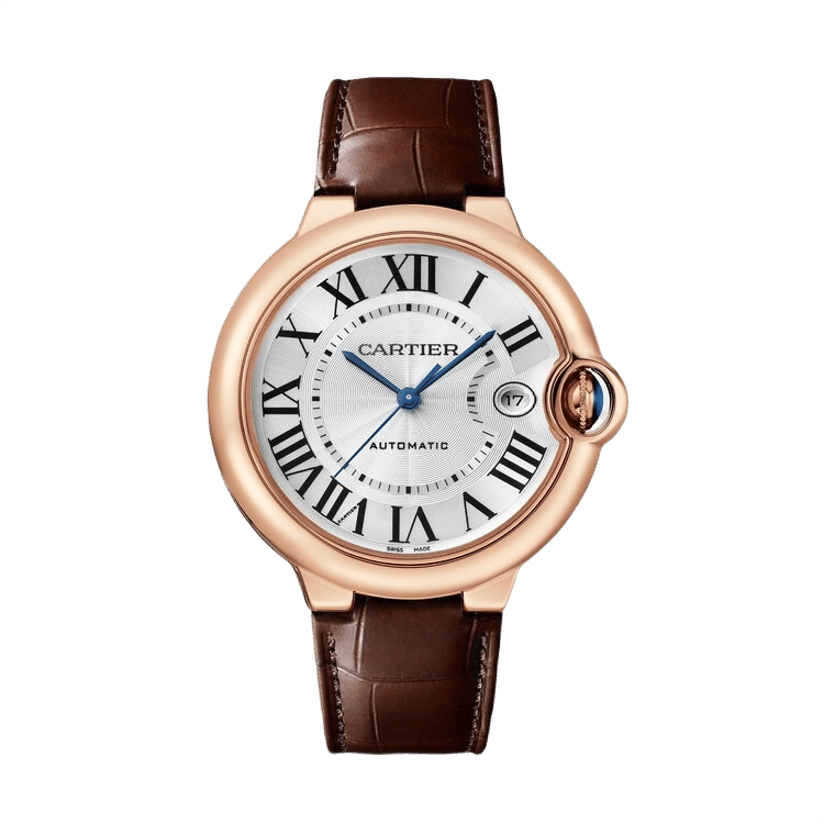 Cartier Ballon Bleu Large ref. WGBB0035 silver dial rose gold case leather bracelet 40mm