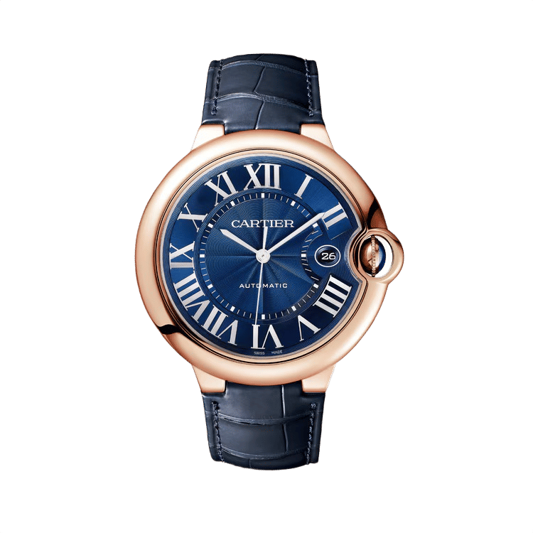 Cartier Ballon Bleu Large ref. WGBB0036 blue dial rose gold case leather bracelet 42mm