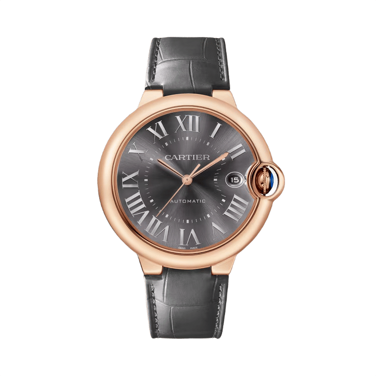 Cartier Ballon Bleu Large ref. WGBB0050 black smoke dial rose gold case leather bracelet 40mm