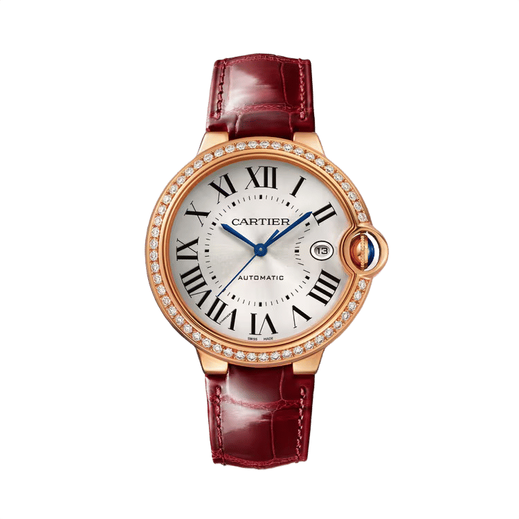 Cartier Ballon Bleu Large ref. WJBB0056 silver dial rose gold case leather bracelet 40mm